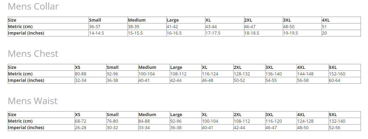 Men Size Chart